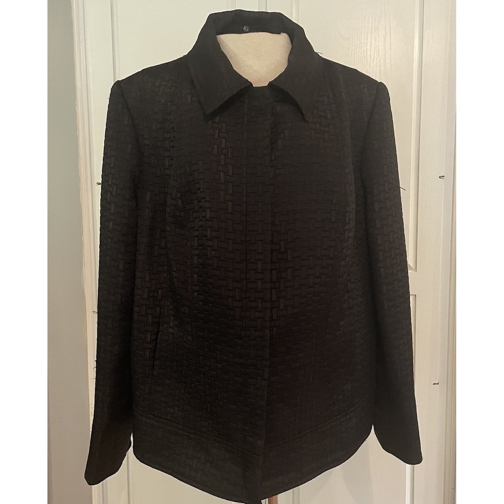 Womens Jacket-ALFANI-black patterned lined Missing Removable Faux Fur Collar 2XL